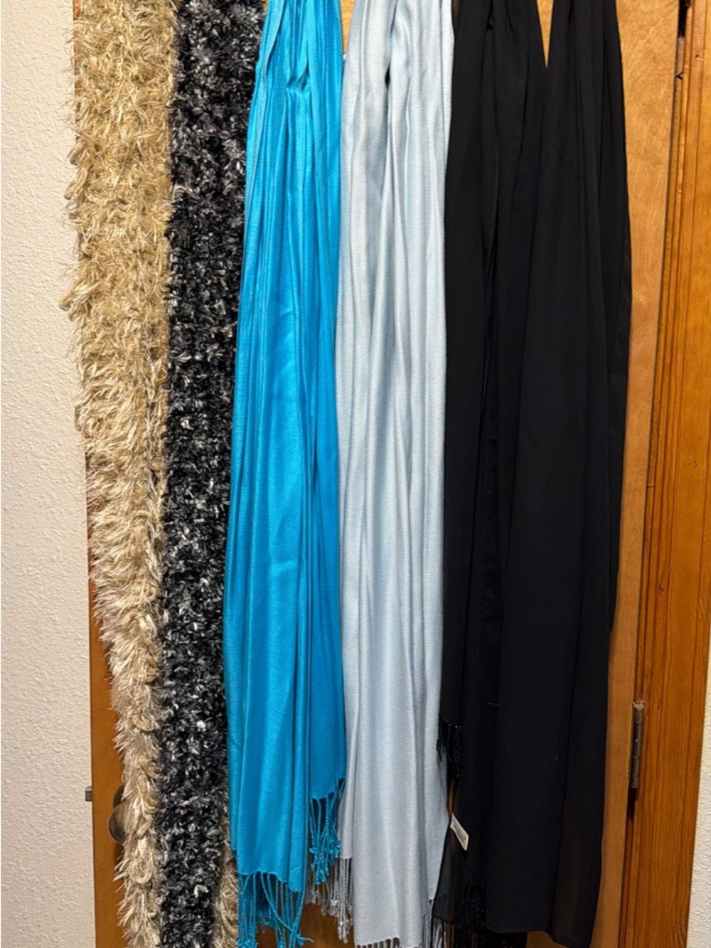 Assorted Scarves - Turquoise, Light Blue, Black, Textured Neutrals